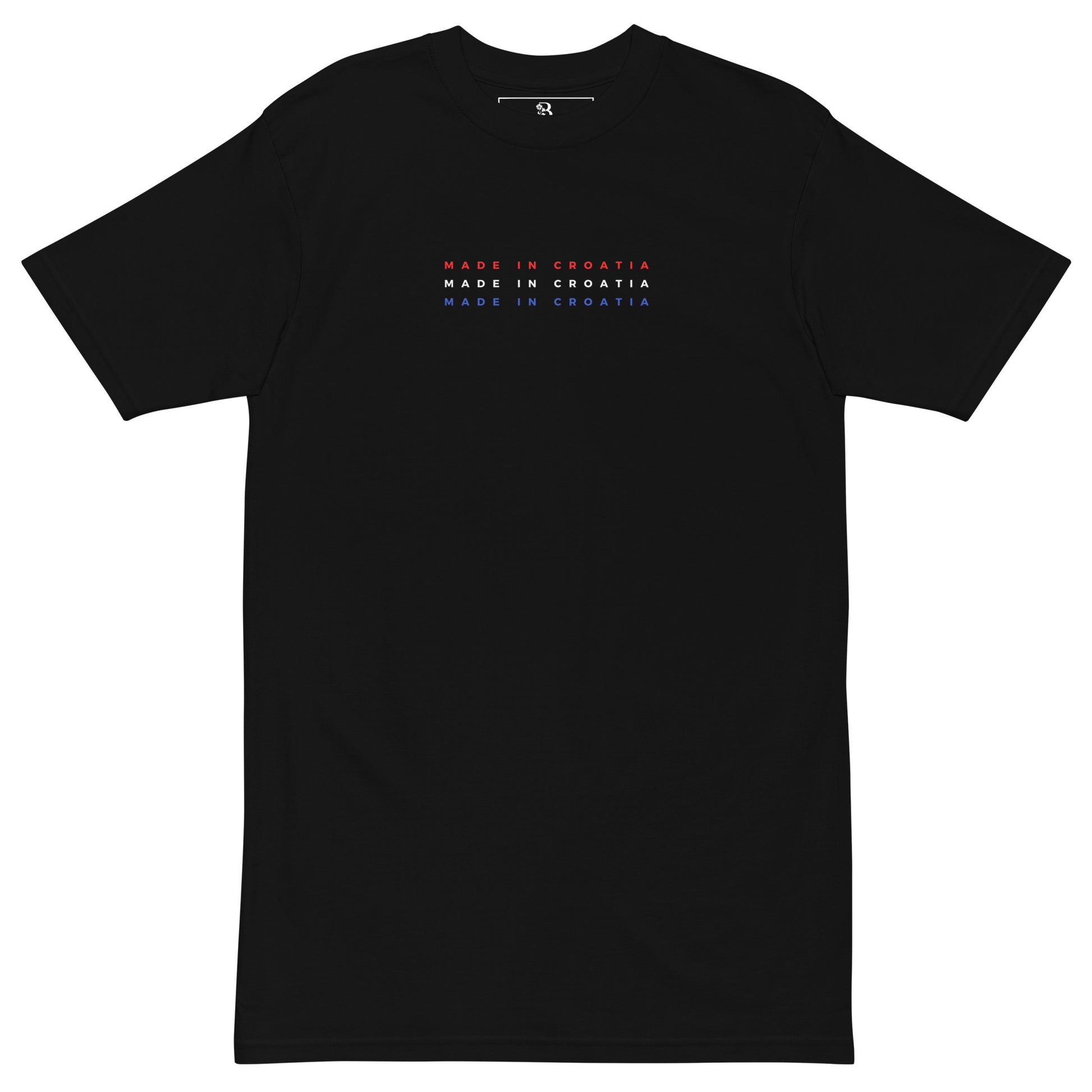 black shirt with made in croatia text in croatian flag colors minimalist design