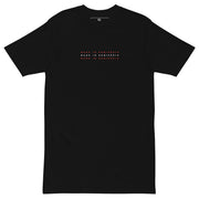 black shirt with made in shqiperia text in albanian flag colors minimalist design
