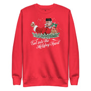 Red Montenegrin Christmas sweater featuring Santa with rakija bottle — funny Balkan Santa design