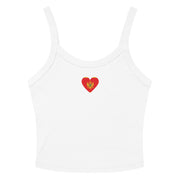 Women’s white crop tank top with a small Montenegrin flag heart design on the front