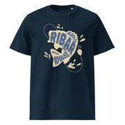 Navy blue Najbolji Ribar Neporažen Balkan fishing shirt with distressed fish graphic and vintage typography