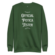 Green Christmas crewneck with “Official Potica Tester” text