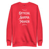 Red Christmas crewneck with “Official Sarma Maker” text