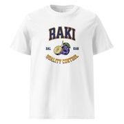 white men's shirt with raki quality control varsity design and fruit graphic