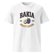 white men's shirt with rakia quality control varsity design and fruit graphic