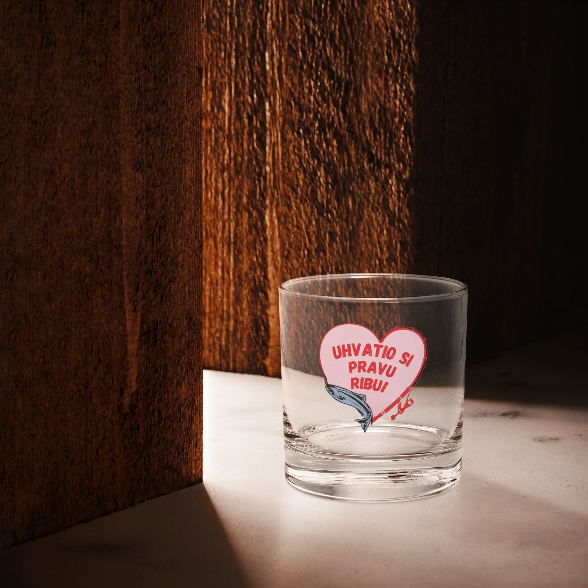 "Hooked on You" Rocks Glass (Serbian)