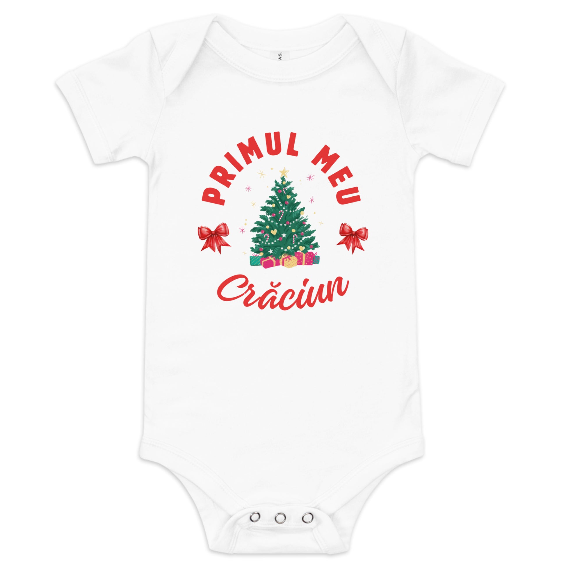 Romanian baby Christmas bodysuit with text Primul Meu Crăciun – Balkanish design