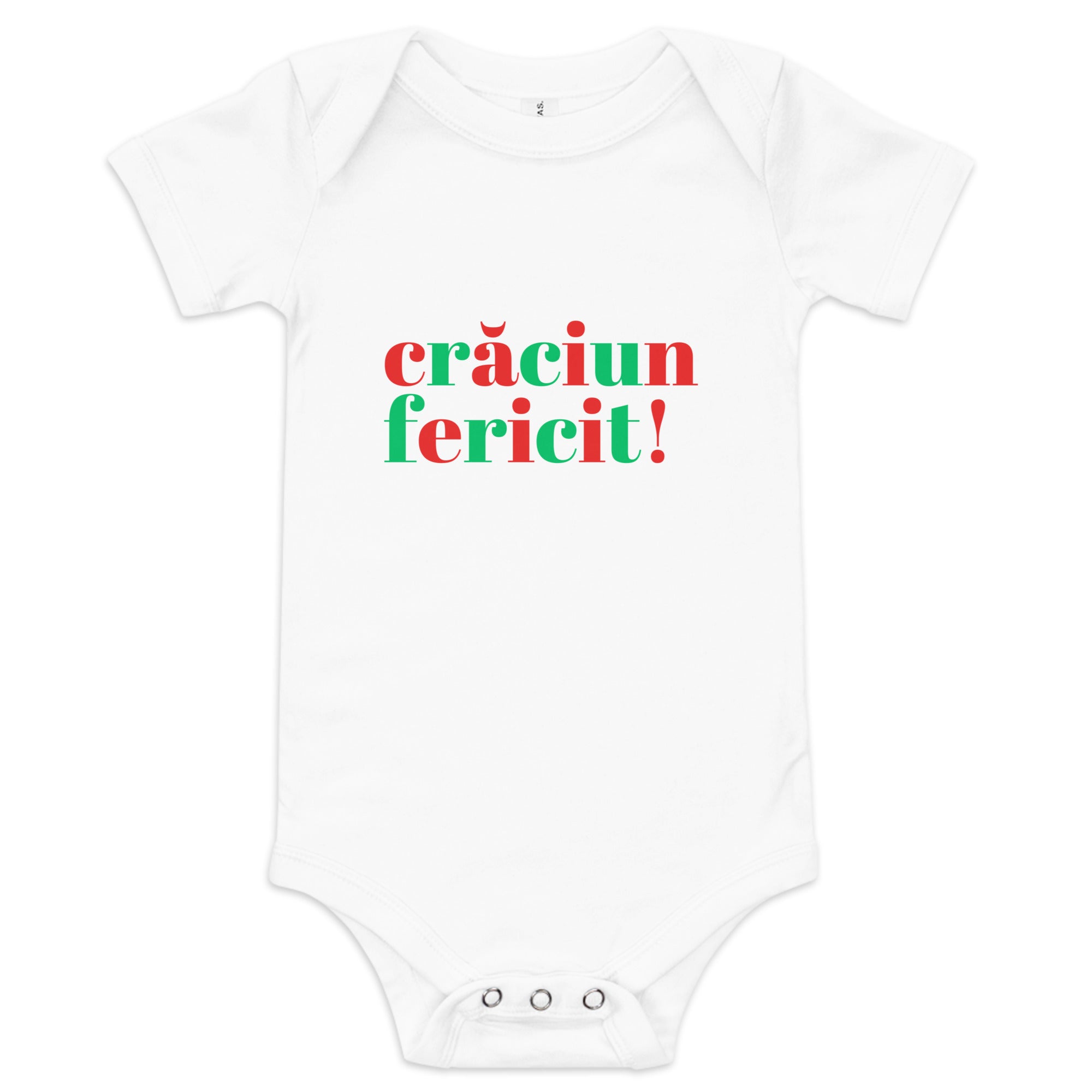 Romanian baby Christmas bodysuit with text Crăciun Fericit – Balkanish design