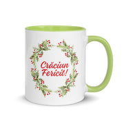 Romanian Christmas mug with holiday wreath and text Crăciun Fericit – Balkanish design