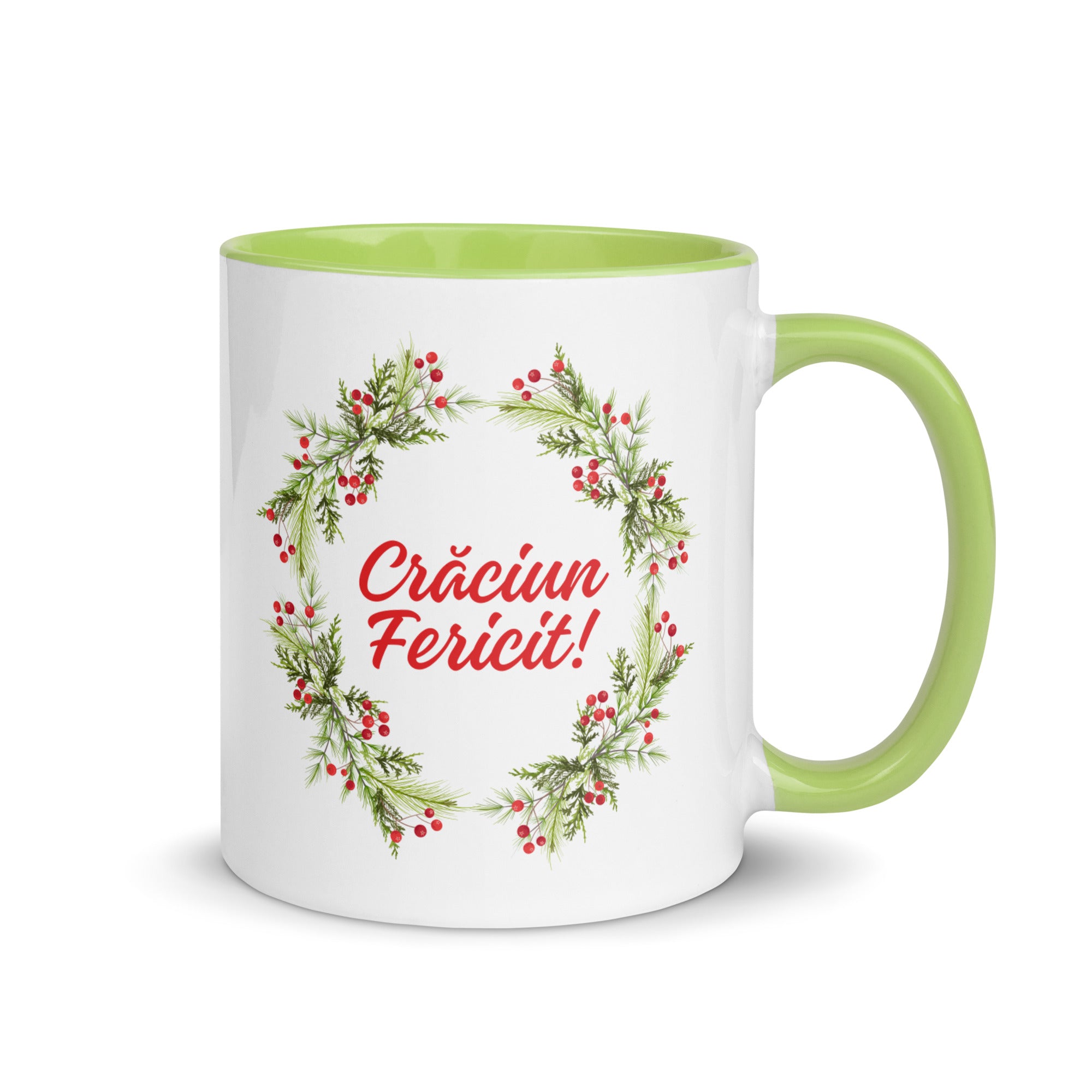 Romanian Christmas mug with holiday wreath and text Crăciun Fericit – Balkanish design
