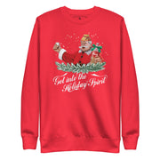Red Romanian Christmas sweater with Santa holding țuică bottle — funny Balkan Christmas sweatshirt