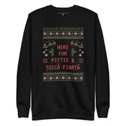 Funny Romanian Christmas sweater with text Here for Piftie and Țuică Fiartă – Balkanish design