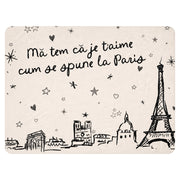Sherpa blanket featuring a hand-drawn Paris skyline inspired by Romanian love symbolism.