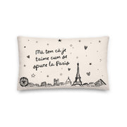 Romanian love pillow with hand drawn Paris skyline and Te iubesc text