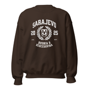 Sarajevo Bosnia vintage varsity crewneck sweatshirt espresso brown front view