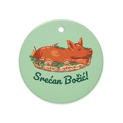 Serbian roasted pig Christmas ornament with “Srećan Božić!”