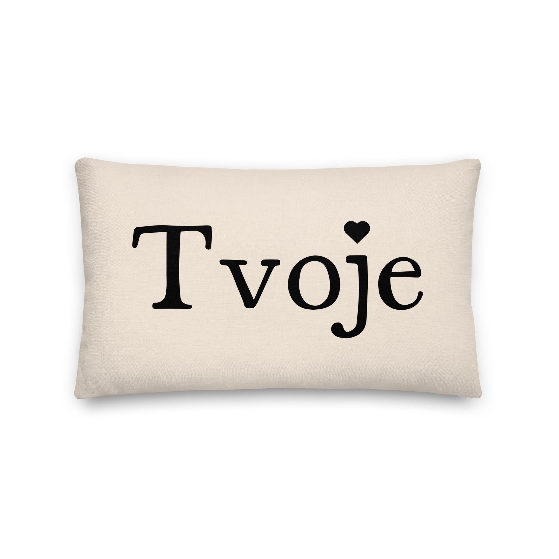 Serbian “Tvoje” pillow with minimalist typography meaning yours