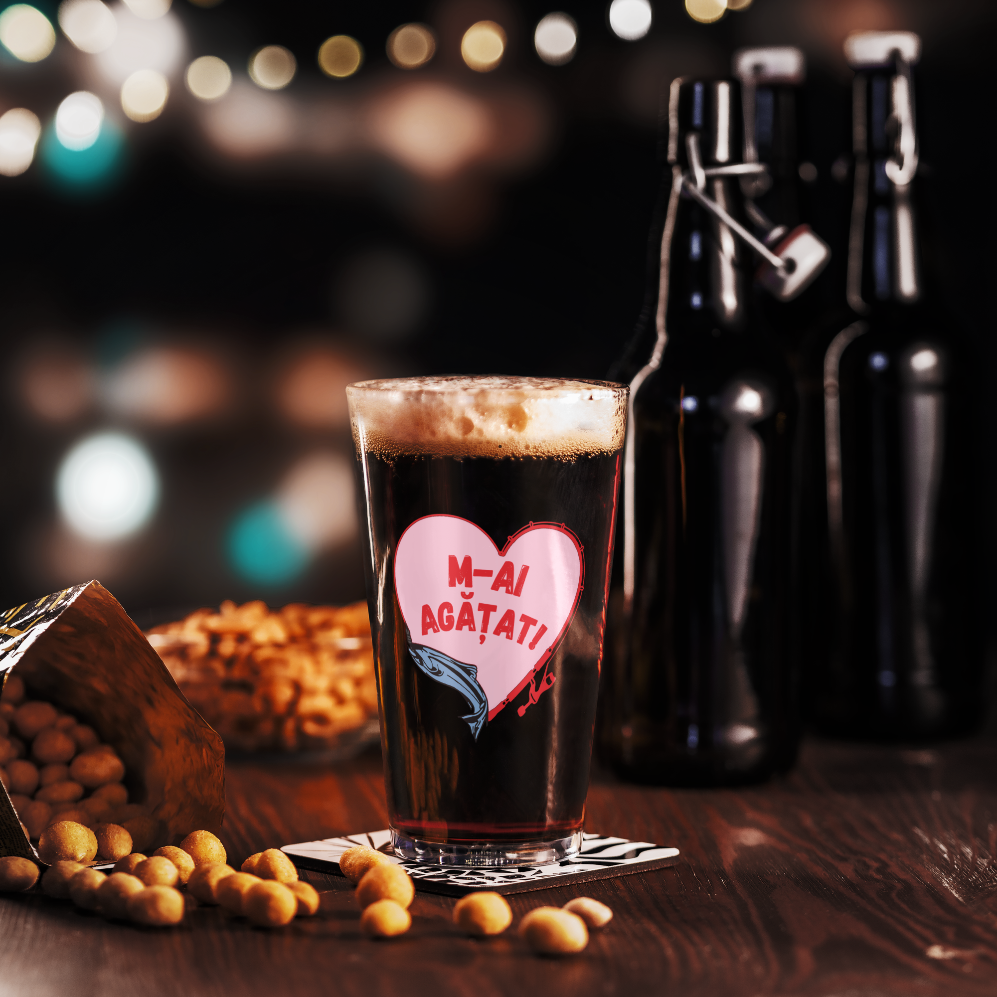 "Hooked on You" Pint Glass (Romanian)