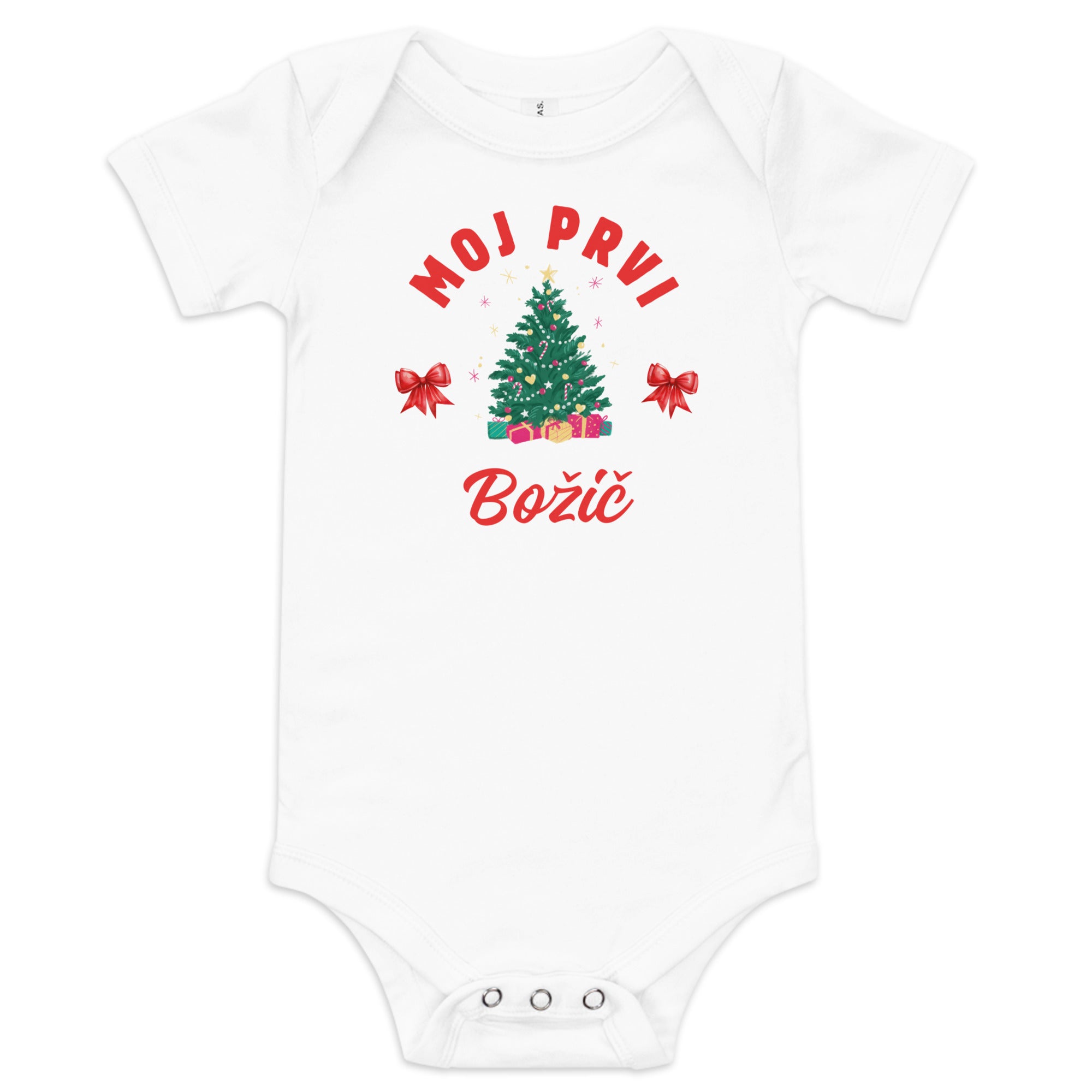 Slovenian baby Christmas bodysuit with text Moj Prvi Božič – Balkanish design