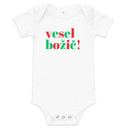 Slovenian baby Christmas bodysuit with text Vesel Božič – Balkanish design