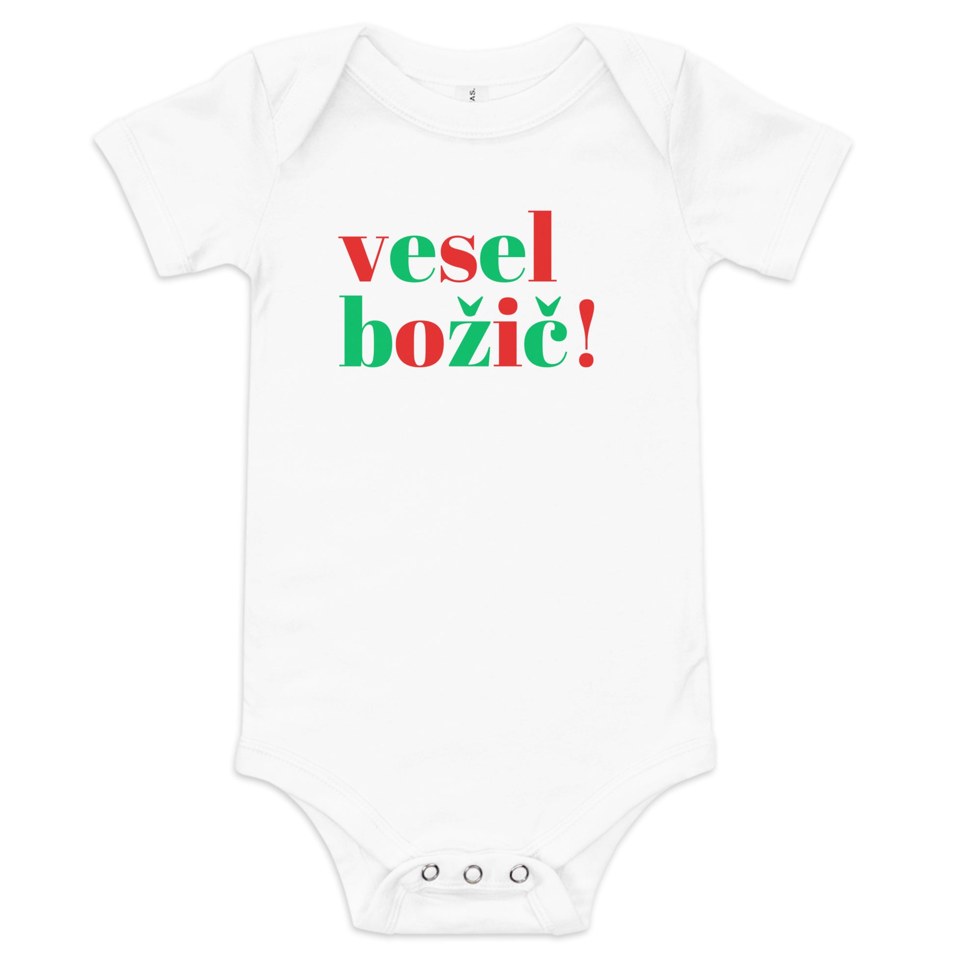 Slovenian baby Christmas bodysuit with text Vesel Božič – Balkanish design