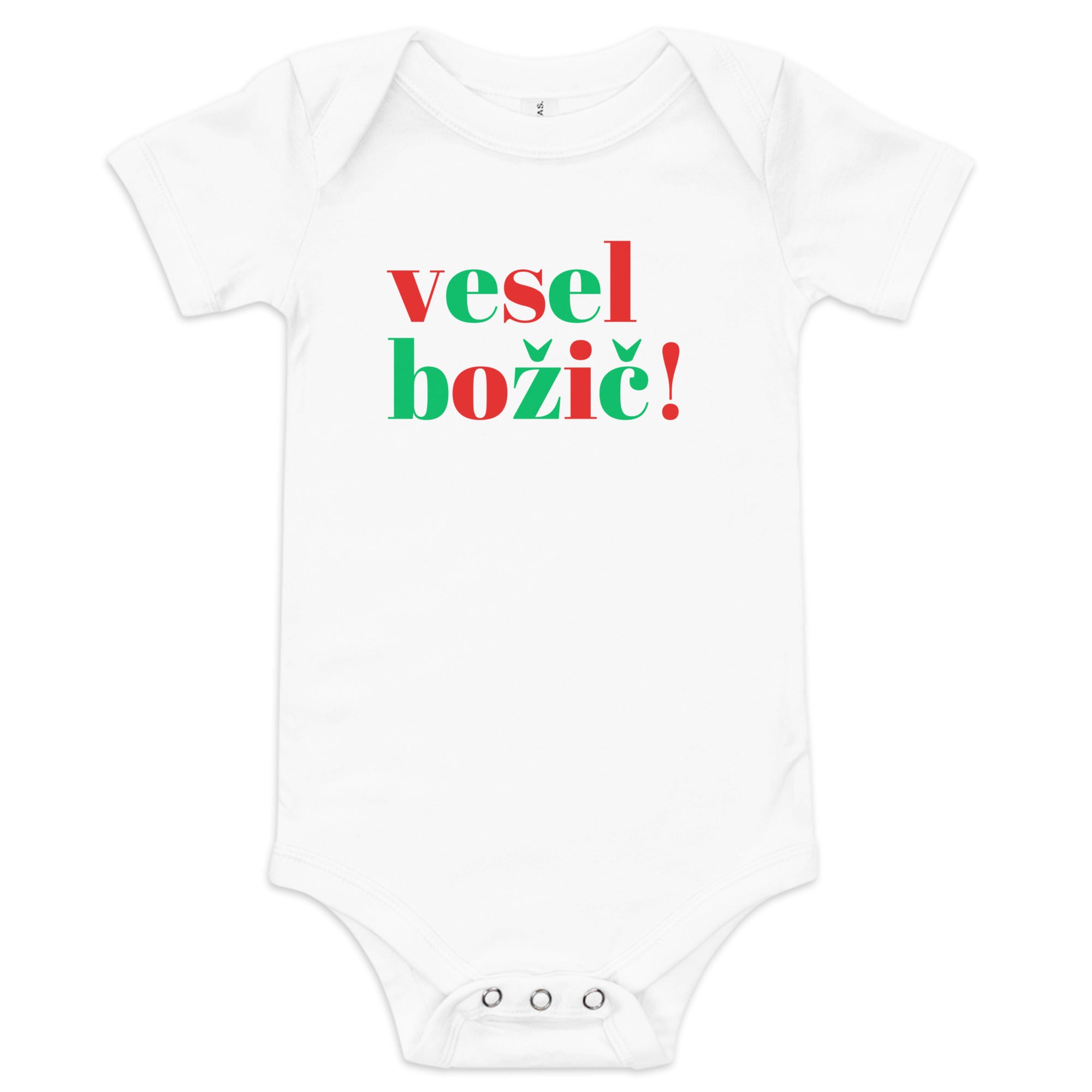 Slovenian baby Christmas bodysuit with text Vesel Božič – Balkanish design