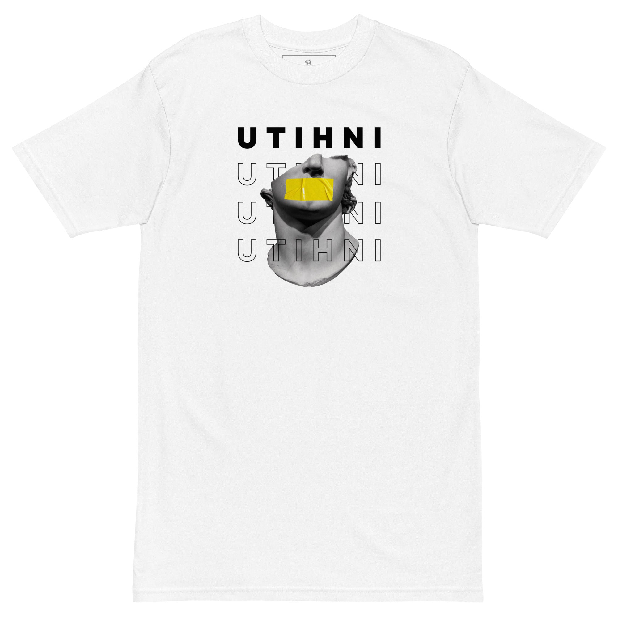 Slovenian Utihni streetwear t-shirt with bold minimalist typography