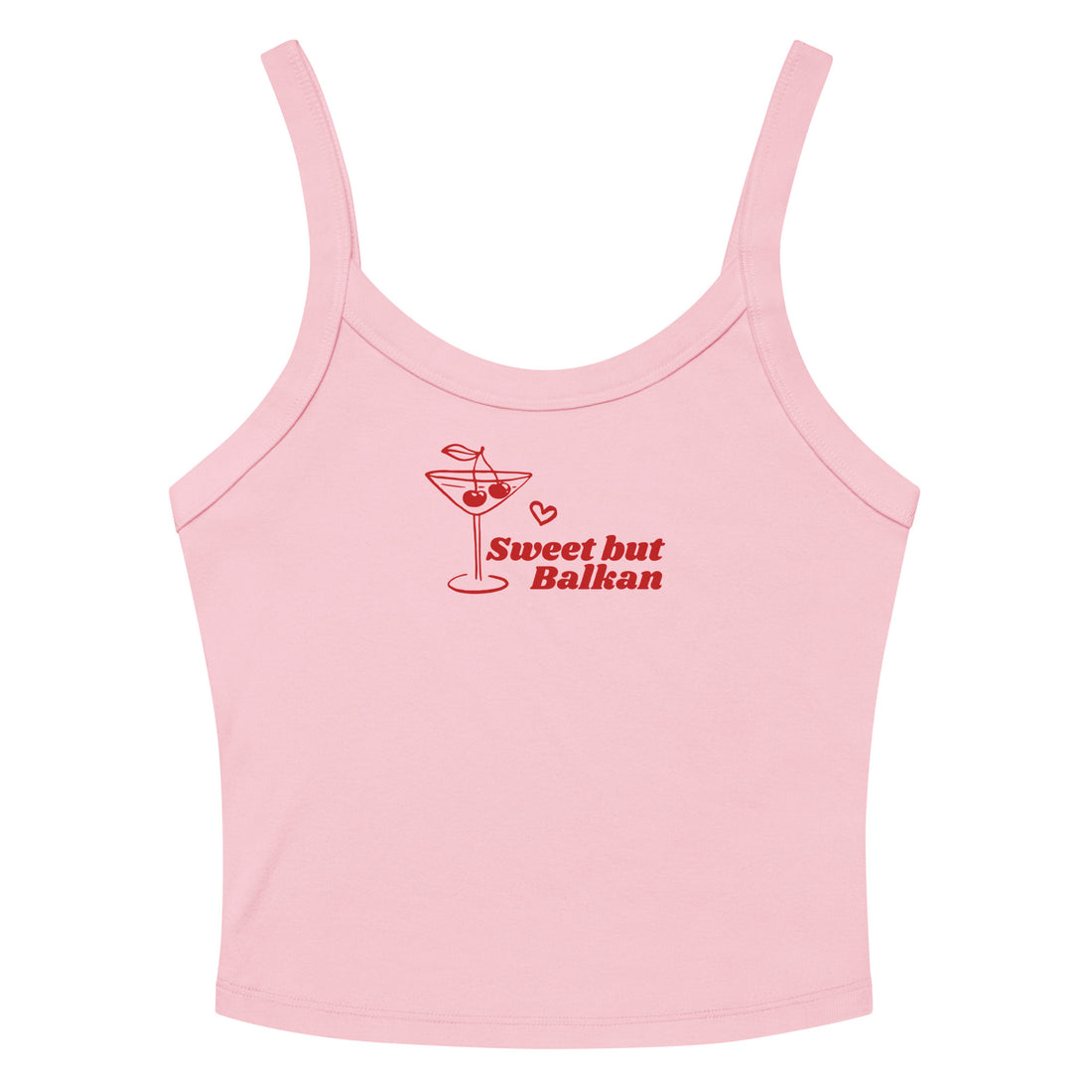 Women’s crop tank top with Sweet But Balkan text design on the front
