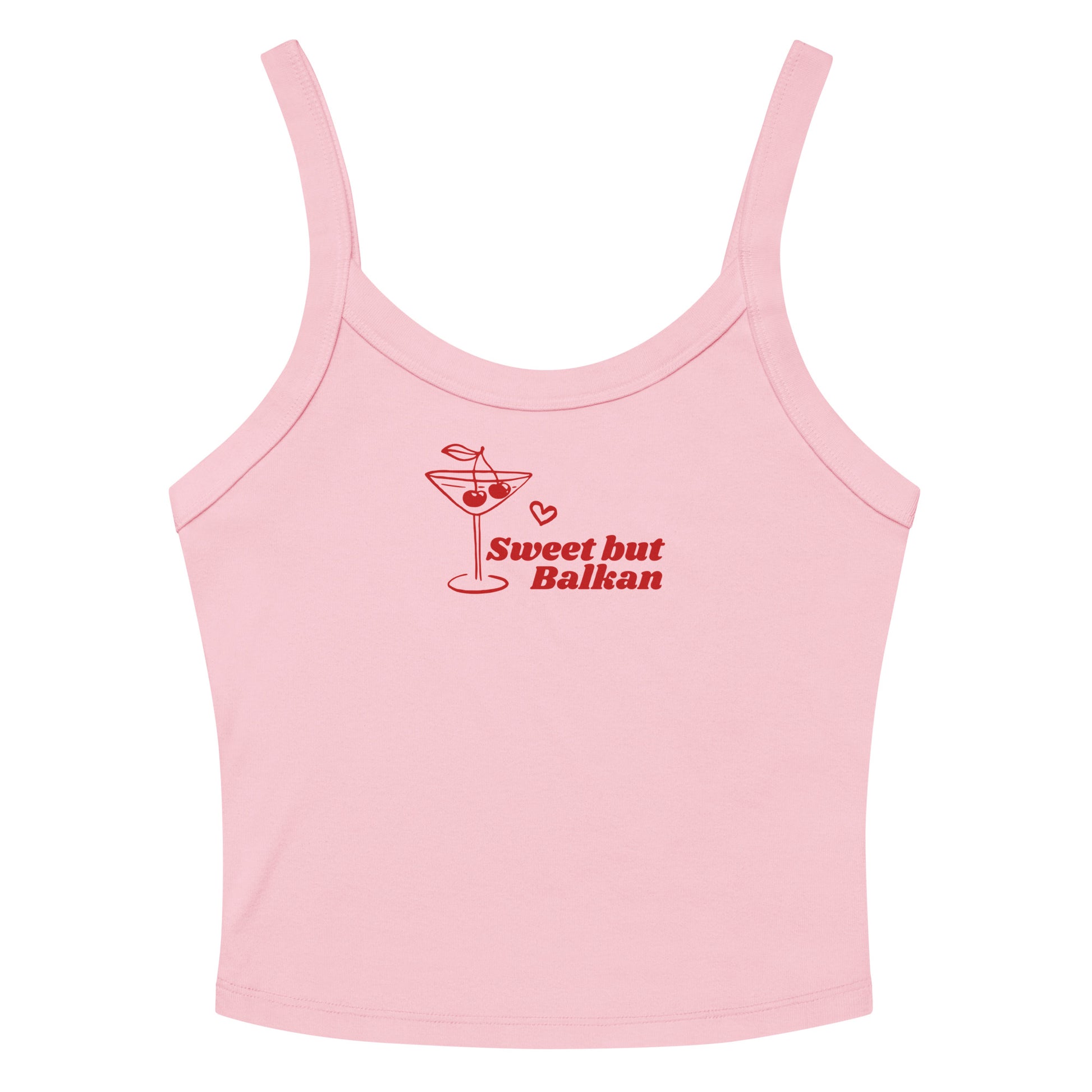 Women’s crop tank top with Sweet But Balkan text design on the front