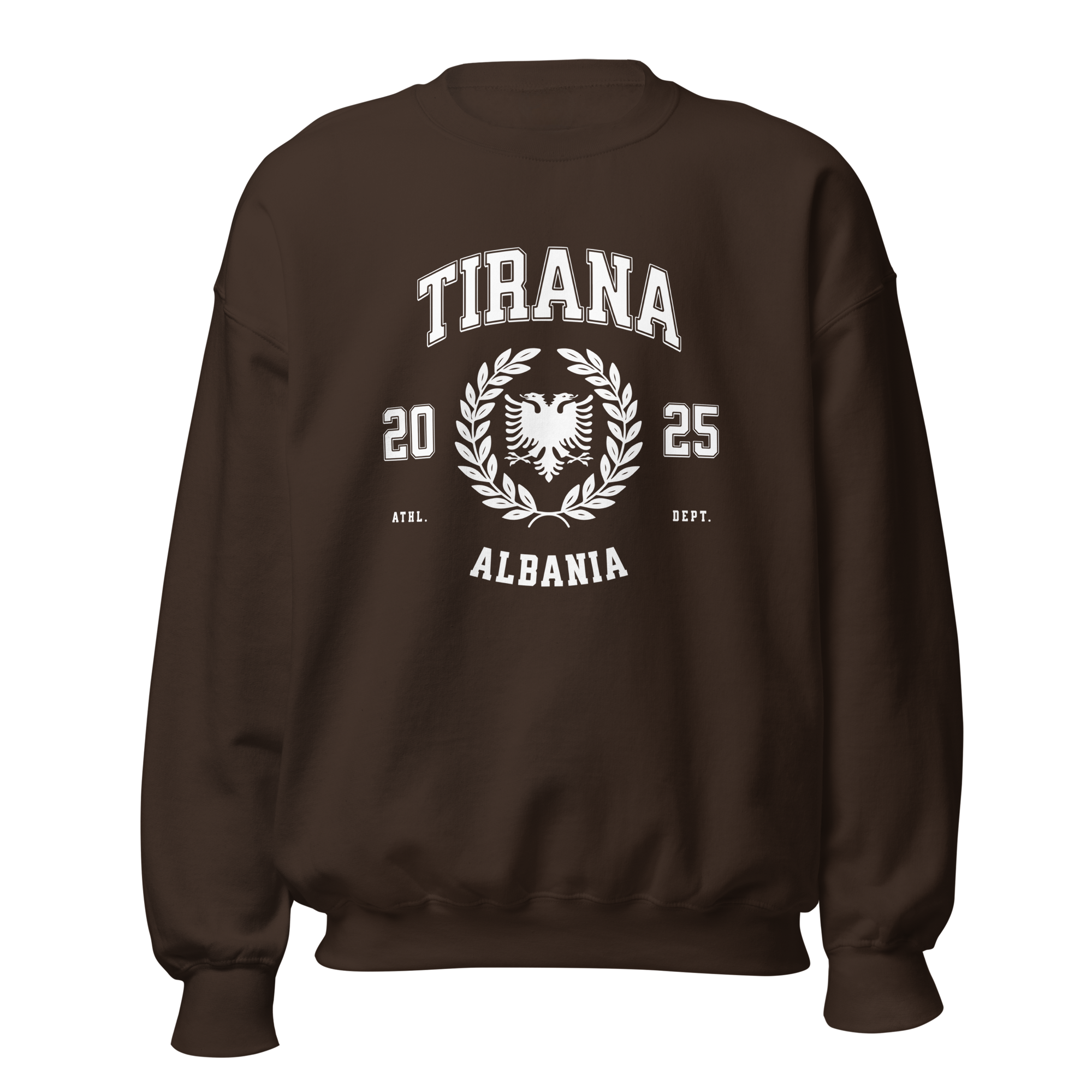 Tirana Albania vintage crewneck sweatshirt espresso brown front view