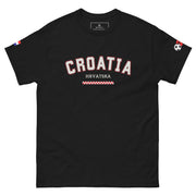 Croatia Hrvatska men’s t-shirt with Croatian flag sleeve print and fiery football graphic inspired by Vatreni