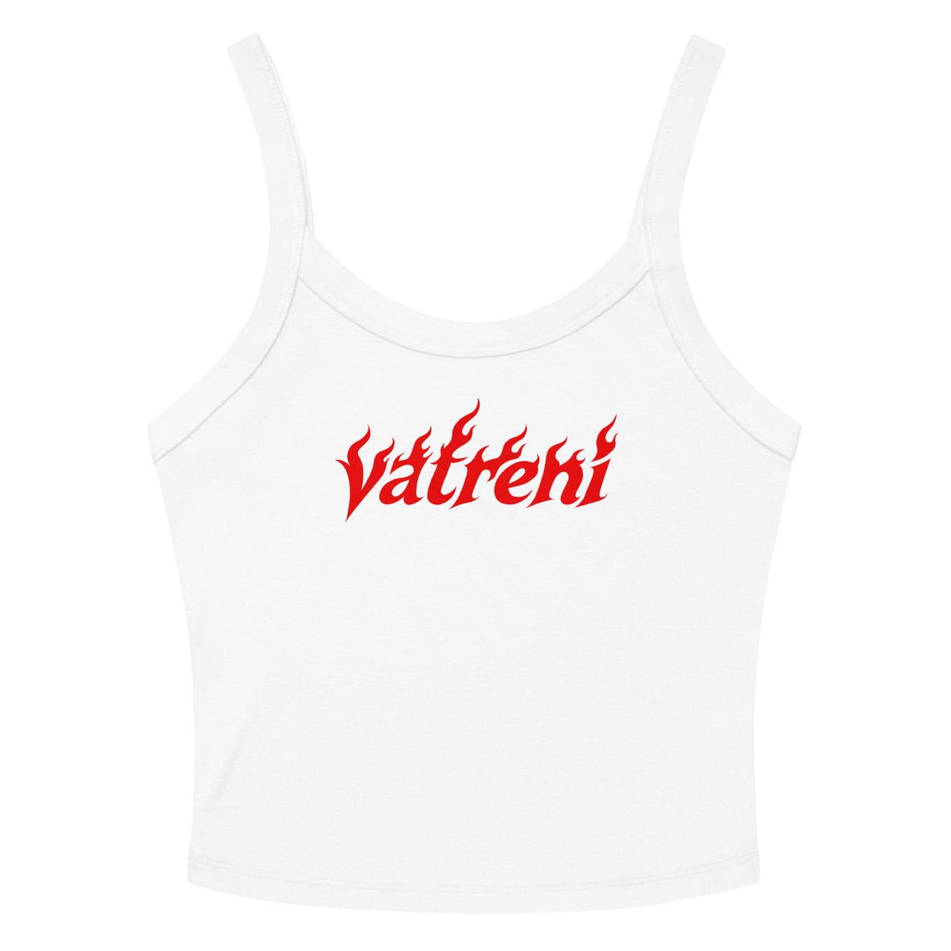 Black women’s crop tank top with red flame-style Vatreni graphic inspired by Croatian football culture
