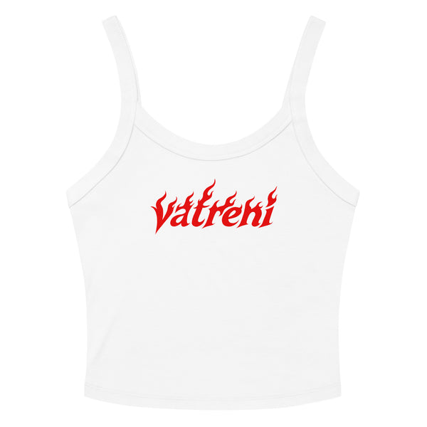 Black women’s crop tank top with red flame-style Vatreni graphic inspired by Croatian football culture