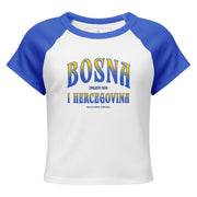 White and blue Bosna i Hercegovina women’s raglan baby tee inspired by Bosnian football culture