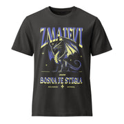 Black vintage-style Zmajevi Bosna Je Stigla t-shirt with dragon artwork inspired by Bosnian football culture