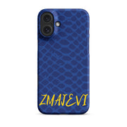 Blue Bosnia-inspired iPhone case featuring dragon-scale pattern and Zmajevi text