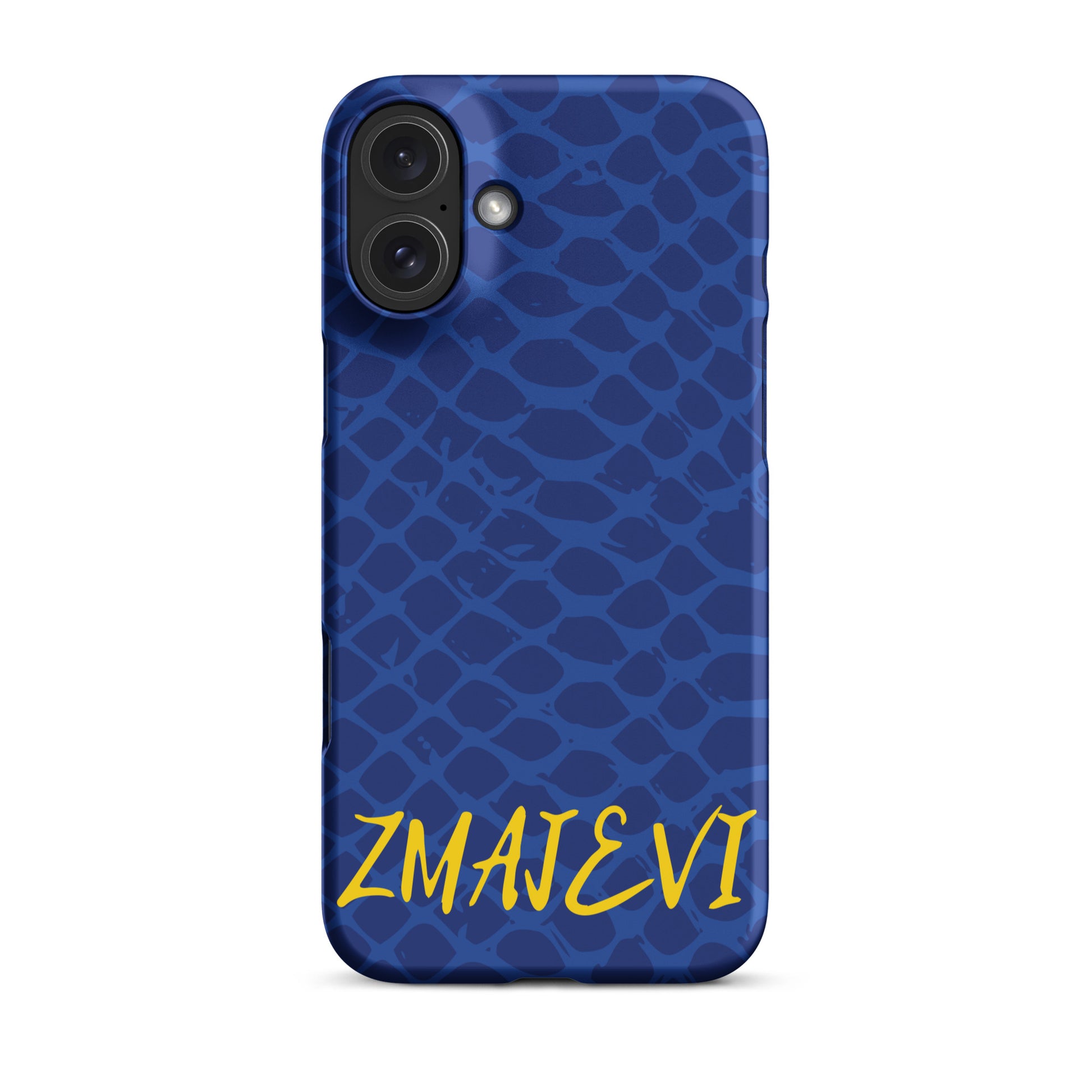 Blue Bosnia-inspired iPhone case featuring dragon-scale pattern and Zmajevi text